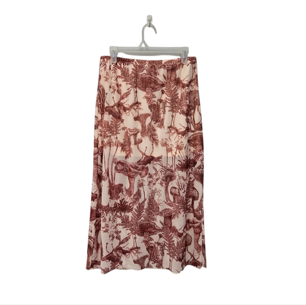 NWOT Sheer Mushroom Print Long Skirt